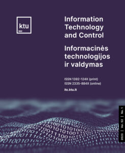 The cover of the journal "Information Technology and Control" An illustrative cover image of the journal "Information Technology and Control", predominantly dark blue, with white graphic elements in the background.