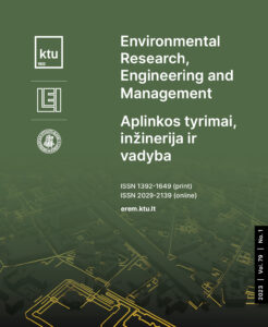 Journal cover of "Environmental Research, Engineering and Management" Illustrative image of the cover of the journal "Environmental Research, Engineering and Management", with a dark green primary color and yellow graphic elements depicting a city skyline.